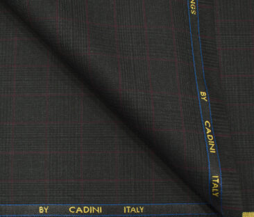 Cadini Men's Polyester Viscose Checks 3.75 Meter Unstitched Suiting Fabric (Dark Grey)