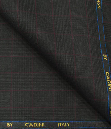 Cadini Men's Polyester Viscose Checks 3.75 Meter Unstitched Suiting Fabric (Dark Grey)