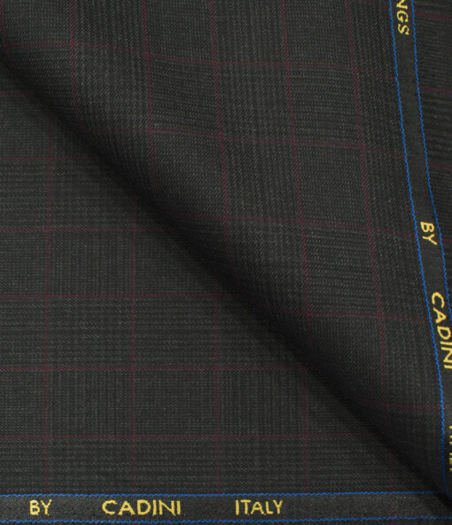 Cadini Men's Polyester Viscose Checks 3.75 Meter Unstitched Suiting Fabric (Dark Grey)