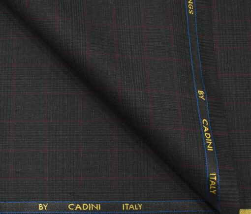 Cadini Men's Polyester Viscose Checks 3.75 Meter Unstitched Suiting Fabric (Dark Grey)