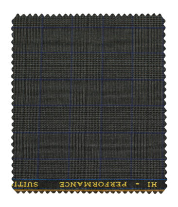 Cadini Men's Polyester Viscose Checks 3.75 Meter Unstitched Suiting Fabric (Grey)