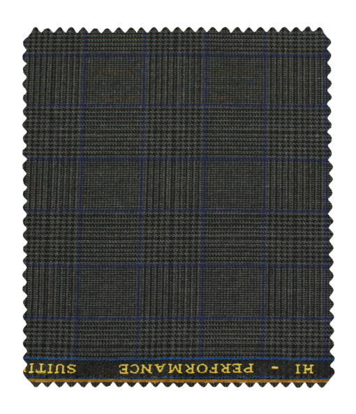 Cadini Men's Polyester Viscose Checks 3.75 Meter Unstitched Suiting Fabric (Grey)