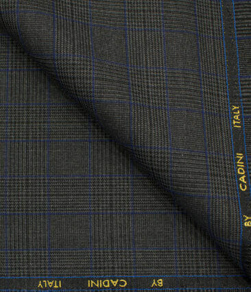 Cadini Men's Polyester Viscose Checks 3.75 Meter Unstitched Suiting Fabric (Grey)