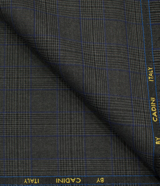 Cadini Men's Polyester Viscose Checks 3.75 Meter Unstitched Suiting Fabric (Grey)