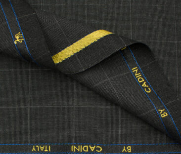 Cadini Men's Polyester Viscose Checks 3.75 Meter Unstitched Suiting Fabric (Dark Grey)