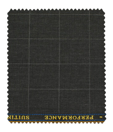 Cadini Men's Polyester Viscose Checks 3.75 Meter Unstitched Suiting Fabric (Dark Grey)