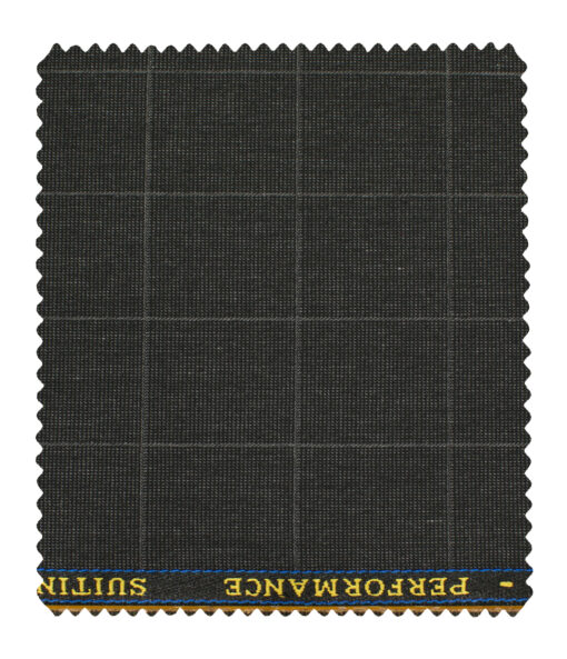 Cadini Men's Polyester Viscose Checks 3.75 Meter Unstitched Suiting Fabric (Dark Grey)