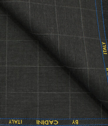 Cadini Men's Polyester Viscose Checks 3.75 Meter Unstitched Suiting Fabric (Dark Grey)