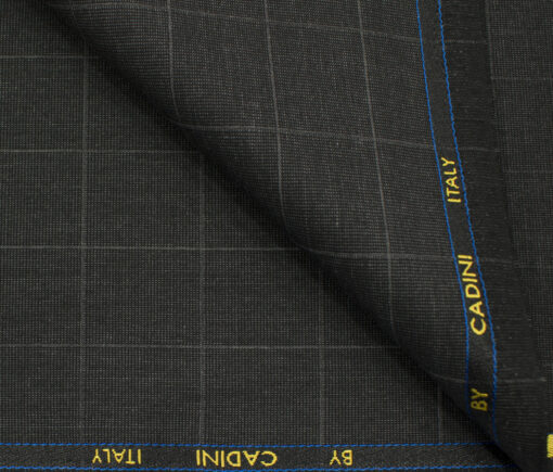 Cadini Men's Polyester Viscose Checks 3.75 Meter Unstitched Suiting Fabric (Dark Grey)