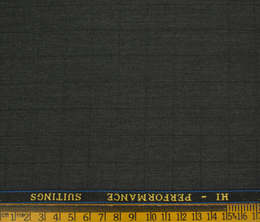 Cadini Men's Polyester Viscose Checks 3.75 Meter Unstitched Suiting Fabric (Dark Grey)