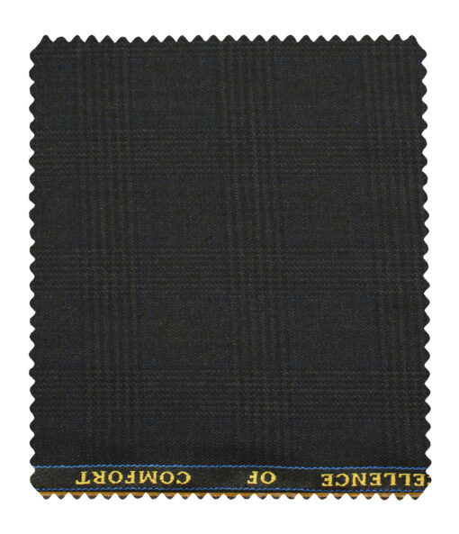 Cadini Men's Polyester Viscose Checks 3.75 Meter Unstitched Suiting Fabric (Blackish Grey)