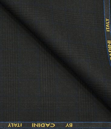 Cadini Men's Polyester Viscose Checks 3.75 Meter Unstitched Suiting Fabric (Blackish Grey)