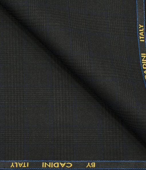 Cadini Men's Polyester Viscose Checks 3.75 Meter Unstitched Suiting Fabric (Blackish Grey)