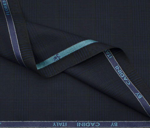 Cadini Men's Polyester Viscose Checks 3.75 Meter Unstitched Suiting Fabric (Dark Royal Blue)