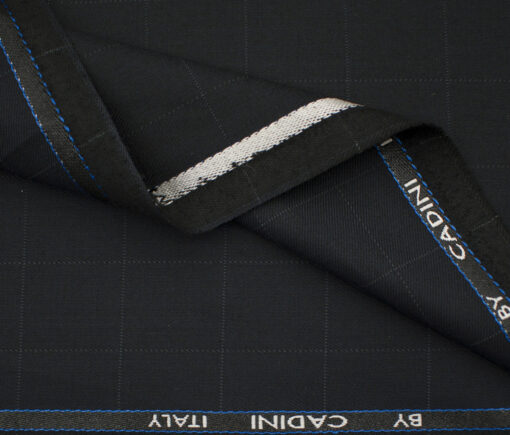 Cadini Men's Polyester Viscose Checks 3.75 Meter Unstitched Suiting Fabric (Dark  Navy Blue)