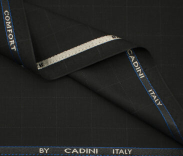 Cadini Men's Polyester Viscose Checks 3.75 Meter Unstitched Suiting Fabric (Black)
