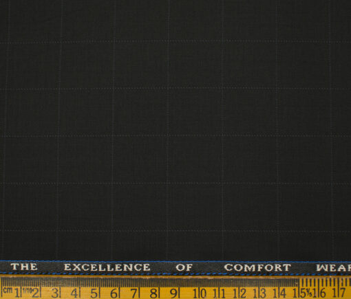 Cadini Men's Polyester Viscose Checks 3.75 Meter Unstitched Suiting Fabric (Black)
