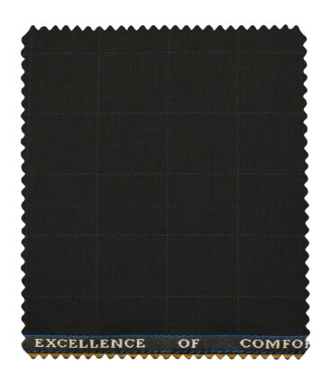 Cadini Men's Polyester Viscose Checks 3.75 Meter Unstitched Suiting Fabric (Black)