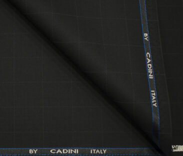 Cadini Men's Polyester Viscose Checks 3.75 Meter Unstitched Suiting Fabric (Black)