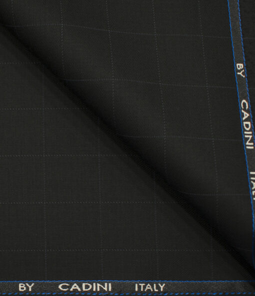 Cadini Men's Polyester Viscose Checks 3.75 Meter Unstitched Suiting Fabric (Black)
