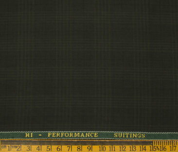 Cadini Men's Polyester Viscose Checks 3.75 Meter Unstitched Suiting Fabric (Dark Green)