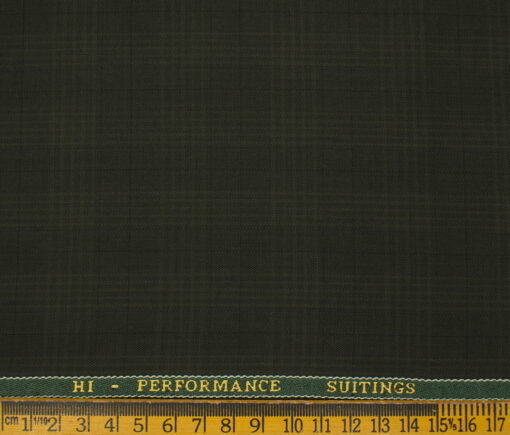 Cadini Men's Polyester Viscose Checks 3.75 Meter Unstitched Suiting Fabric (Dark Green)