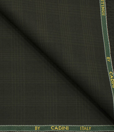 Cadini Men's Polyester Viscose Checks 3.75 Meter Unstitched Suiting Fabric (Dark Green)