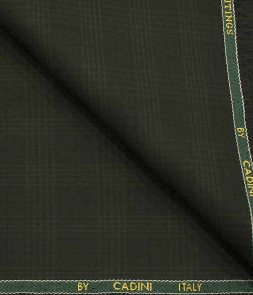 Cadini Men's Polyester Viscose Checks 3.75 Meter Unstitched Suiting Fabric (Dark Green)