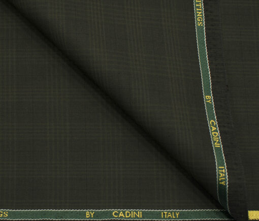 Cadini Men's Polyester Viscose Checks 3.75 Meter Unstitched Suiting Fabric (Dark Green)