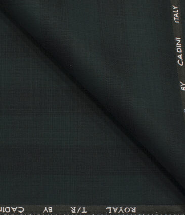 Cadini Men's Terry Rayon Checks 3.75 Meter Unstitched Suiting Fabric (Dark Pine Green)