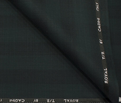Cadini Men's Terry Rayon Checks 3.75 Meter Unstitched Suiting Fabric (Dark Pine Green)