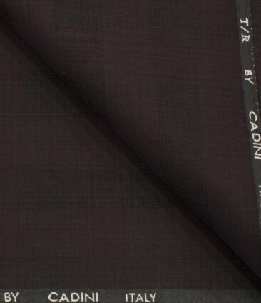 Cadini Men's Terry Rayon Checks 3.75 Meter Unstitched Suiting Fabric (Dark Wine )