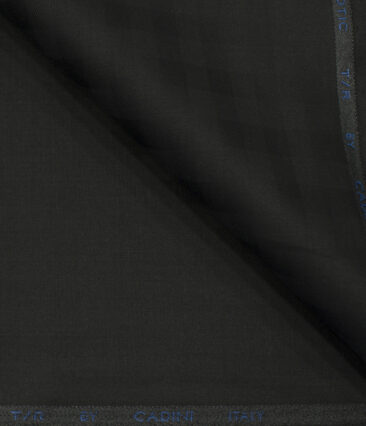 Cadini Men's Terry Rayon Checks 3.75 Meter Unstitched Suiting Fabric (Black)