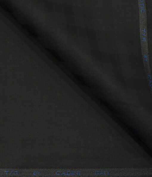 Cadini Men's Terry Rayon Checks 3.75 Meter Unstitched Suiting Fabric (Black)