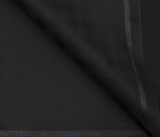 Cadini Men's Terry Rayon Checks 3.75 Meter Unstitched Suiting Fabric (Black)