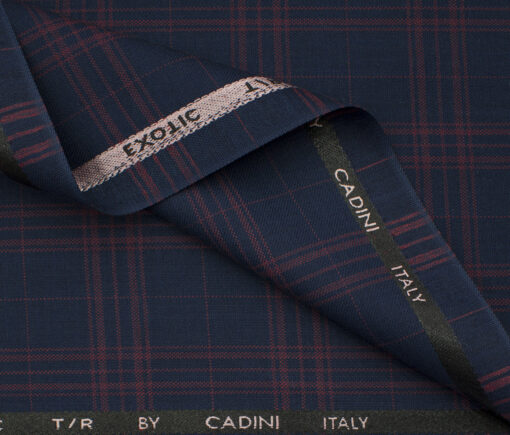 Cadini Men's Polyester Viscose Checks 3.75 Meter Unstitched Suiting Fabric (Royal Blue)