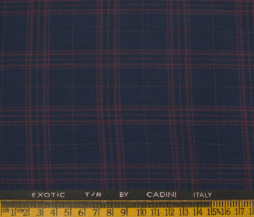 Cadini Men's Polyester Viscose Checks 3.75 Meter Unstitched Suiting Fabric (Royal Blue)