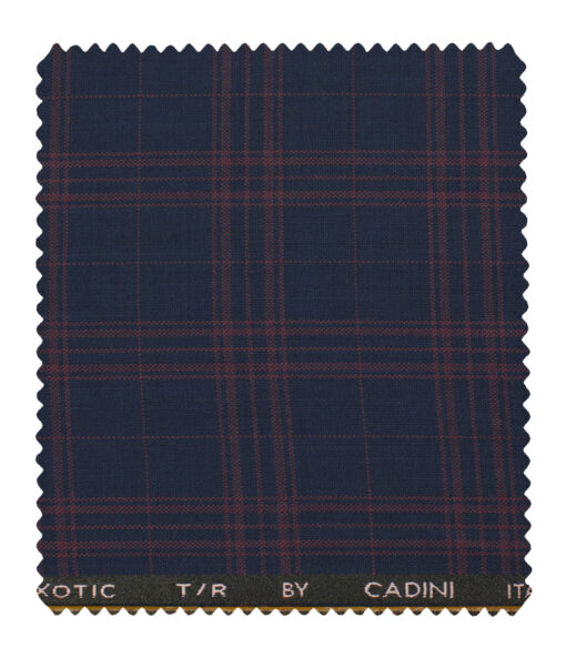 Cadini Men's Polyester Viscose Checks 3.75 Meter Unstitched Suiting Fabric (Royal Blue)