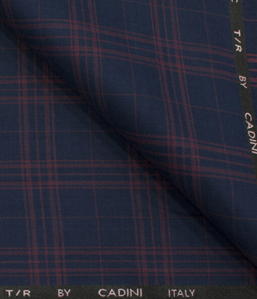 Cadini Men's Polyester Viscose Checks 3.75 Meter Unstitched Suiting Fabric (Royal Blue)