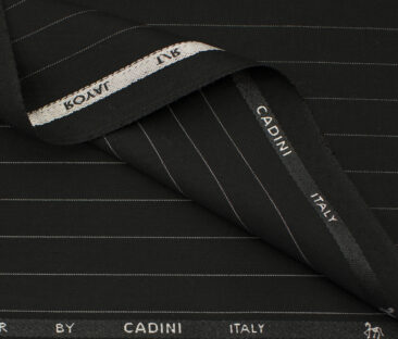 Cadini Men's Terry Rayon Striped 3.75 Meter Unstitched Suiting Fabric (Black)