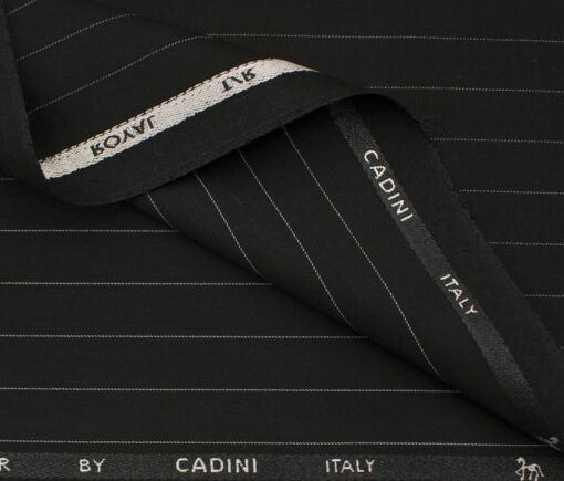 Cadini Men's Terry Rayon Striped 3.75 Meter Unstitched Suiting Fabric (Black)
