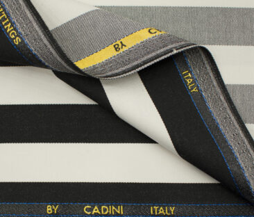 Cadini Men's Terry Rayon Striped 3.75 Meter Unstitched Suiting Fabric (Cream)