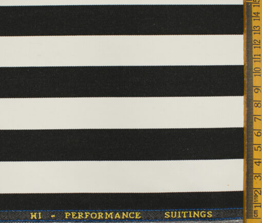 Cadini Men's Terry Rayon Striped 3.75 Meter Unstitched Suiting Fabric (Cream)