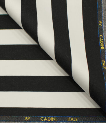Cadini Men's Terry Rayon Striped 3.75 Meter Unstitched Suiting Fabric (Cream)
