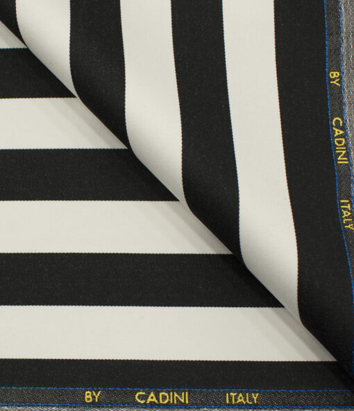 Cadini Men's Terry Rayon Striped 3.75 Meter Unstitched Suiting Fabric (Cream)
