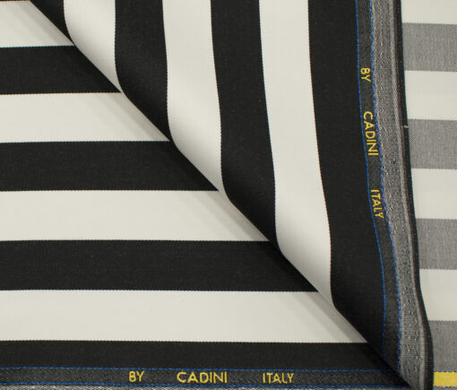 Cadini Men's Terry Rayon Striped 3.75 Meter Unstitched Suiting Fabric (Cream)