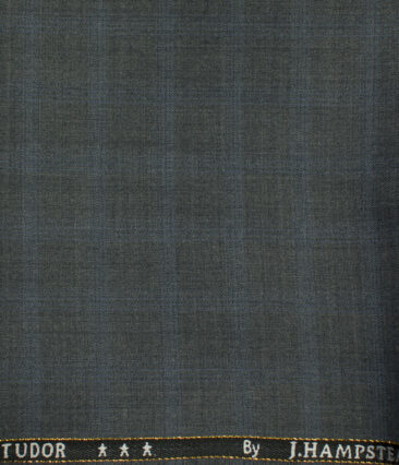 J.Hampstead Men's Wool Checks Super 120's 1.30 Meter Unstitched Trouser Fabric (Grey)