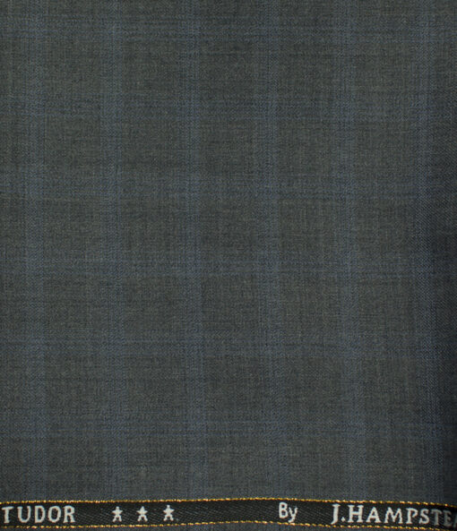 J.Hampstead Men's Wool Checks Super 120's 1.30 Meter Unstitched Trouser Fabric (Grey)