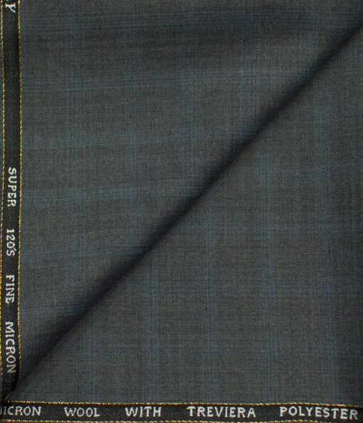 J.Hampstead Men's Wool Checks Super 120's 1.30 Meter Unstitched Trouser Fabric (Grey)