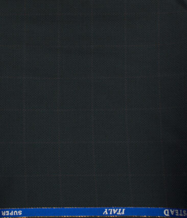 J.Hampstead Men's Wool Checks Super 120's 1.30 Meter Unstitched Trouser Fabric (Dark Blue)